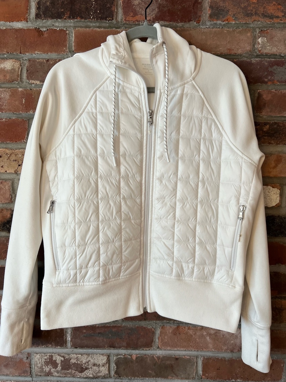 Old Navy Active White Quilted Hybrid Hoodie Jacket